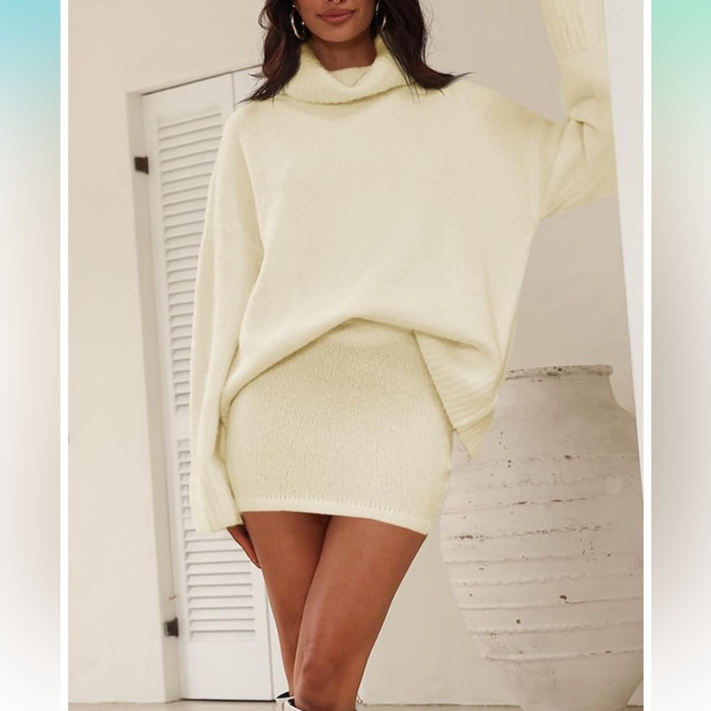 NWOT Cream Turtleneck Sweater and Skirt set. Medium